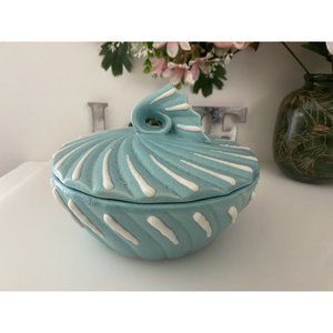 Martindale California 500‎ Mid Century Mod Turquoise White Casserole w Lid NWOT
